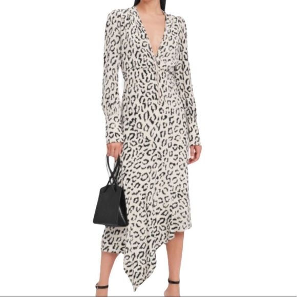 A.L.C. Eden Leopard Asymmetrical Silk Dress - Picture 1 of 12